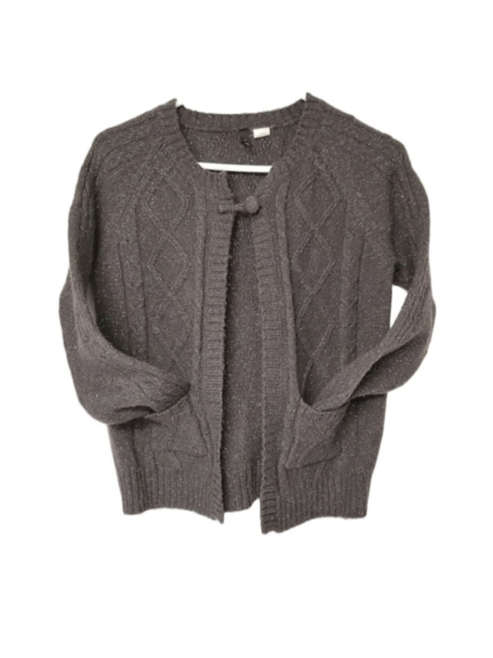 Divided Cottagecore Chunky Knit Sweater Cardigan Gray Metallic Silver Embroidery